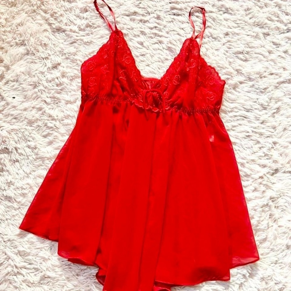 Red Hot Sexy Lace BabyDoll Lingerie Womens M Slip Dress Madam Mysterious Spicy